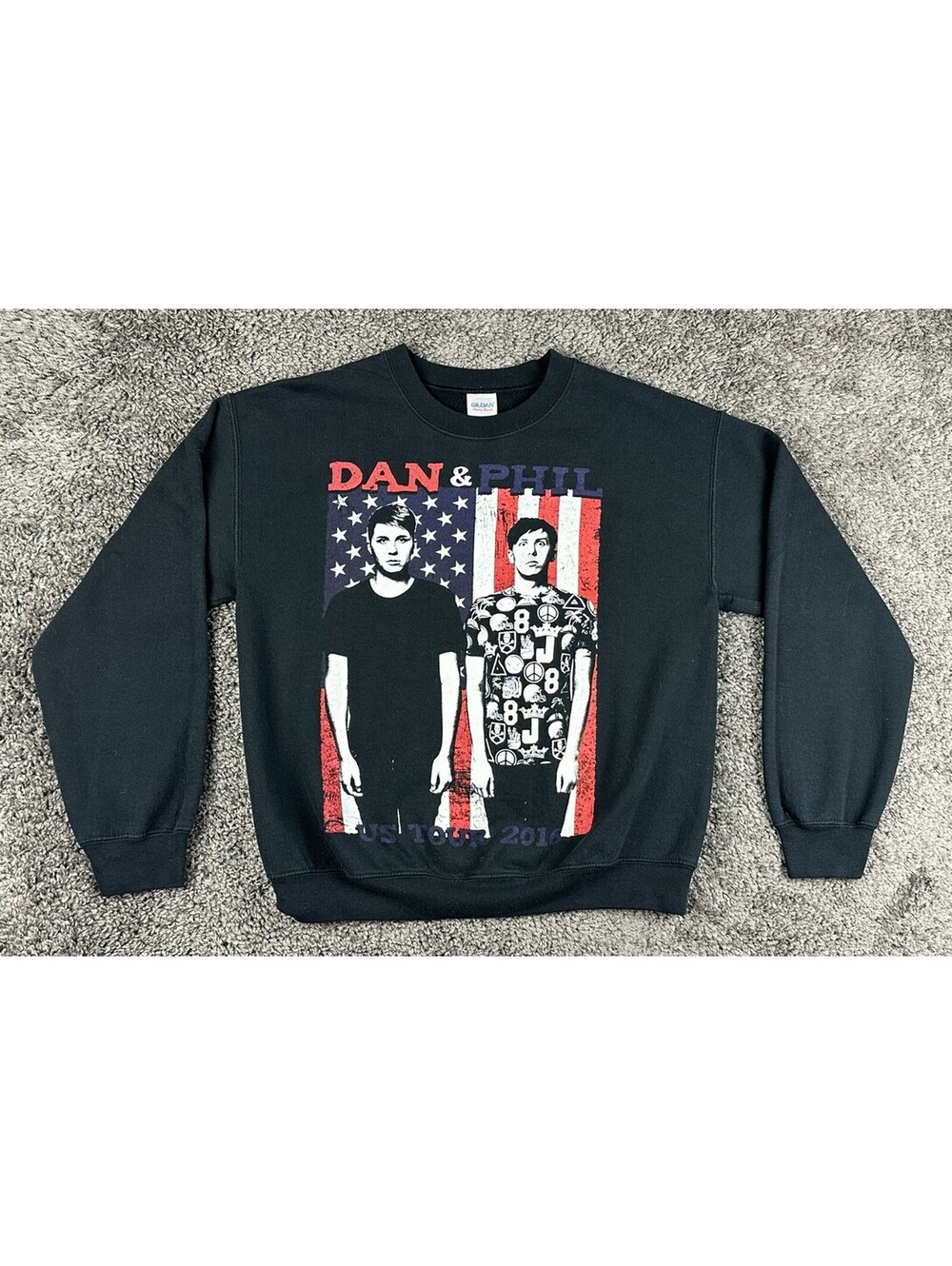 Dan and Phil US Tour 2016 Mens Medium Black Graphic Sweatshirt Pullover Top